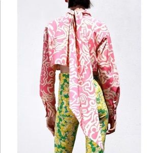 NWT Zara Pink Patterned Line Shirt with Bow